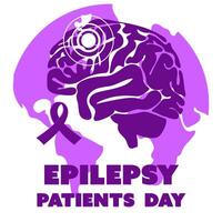 International Epilepsy Day banner for March 26. The brain is a flat silhouette in purple colors against the background of the earth with a ribbon on white. Brain problems, illness. Square banner vector