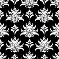 Seamless damask pattern,white ornament on black blackground. vector