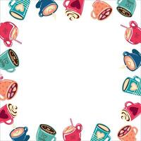 background with different simple flat colorful cups of coffee on the white background. digital flat wallpaper vector