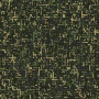 Seamless green camouflage pattern with PIXEL retro effect. Small mixed particles. Dense abstract background. Army or hunting masking texture for apparel, fabric, textile, sport goods. vector