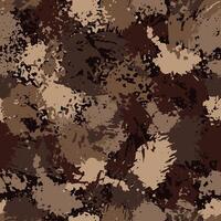 Seamless brown camouflage pattern with paint splatter, stains, blots, smudge of paint. Good for apparel, fabric, textile, surface design. For prints, clothing, t shirt, surface design. Vintage style vector