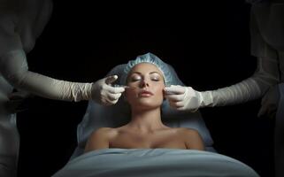 Woman undergoes botox therapy for a youthful and rejuvenated appearance, embracing non-surgical cosmetic enhancement. photo