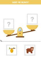 Light, heavy or equal. Cut pictures below and glue to the right box. vector
