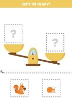 Light, heavy or equal. Cut pictures below and glue to the right box. vector
