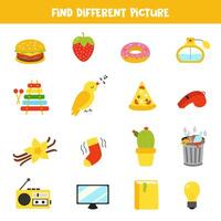 Find different object in each row. Logical game for preschool kids. 5 senses. vector
