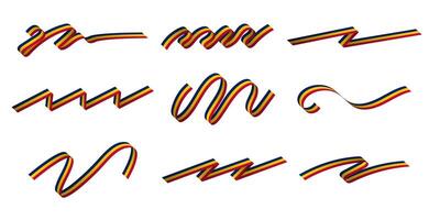 Collection of Long Waving 3d Republic of Chad Flag Ribbons isolated on a white background. Curled 3d Chadian Flags. Tri-color Chad Flag streamers. Illustration. vector