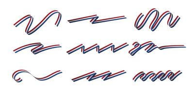 Set of long 3d Dutch Flag Ribbons. Long Flags of Netherlands, Holland tri-color flag. Nederland Flag ribbons isolated on white background, curled, waving. Editable Illustration. vector