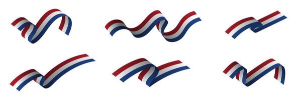 3d Netherland Flag Ribbons. Long Dutch flags, Nederland tri-color flag. Holland Flag ribbons isolated on white background. Editable Illustration. EPS 10. vector