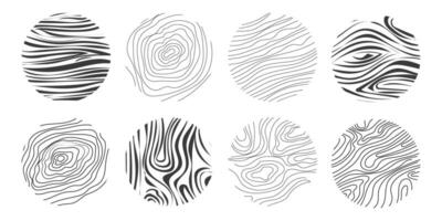 Wood texture material doodle hand drawn line. Tree trunk geometric curve and wave contour. Rings and circles. vector