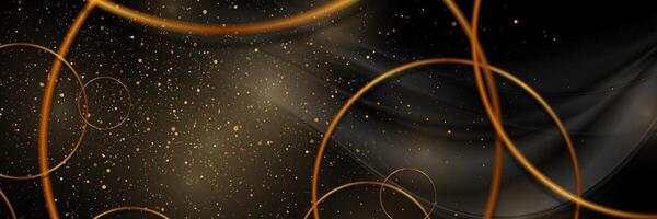 Black smooth wavy background with golden dots and circles vector