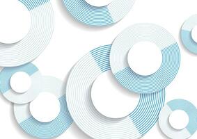 Blue white linear circles geometric abstract tech background vector
