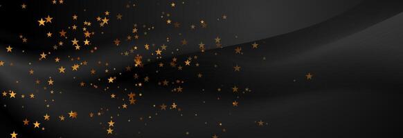 Black smooth waves abstract background with golden stars vector