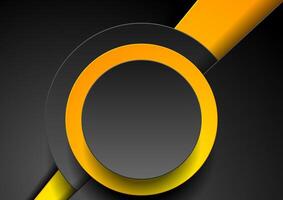 Orange and black geometry tech background with circles vector