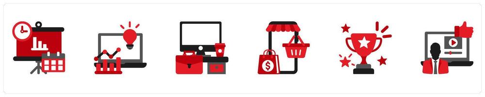 Six mix icons in red and black as planning, analytics, office vector