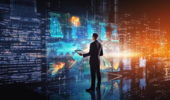 Businessman Analyzing Statistical Data to Evaluate Success.Generated image photo