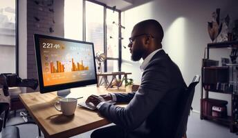 Businessman Analyzing Statistical Data to Evaluate Success.Generated image photo