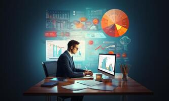 Businessman Analyzing Statistical Data to Evaluate Success.Generated image photo