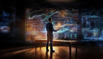 Businessman Analyzing Statistical Data to Evaluate Success.Generated image photo
