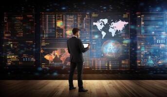Businessman Analyzing Statistical Data to Evaluate Success.Generated image photo