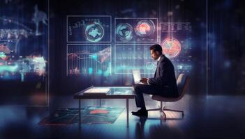 Businessman Analyzing Statistical Data to Evaluate Success.Generated image photo
