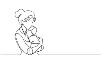 illustration of mother and child line art, background for Mothers Day celebration. Continuous line vector