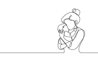 illustration of mother and baby line art. Background for Mothers Day celebration. Continuous line vector