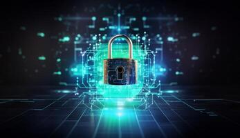 A modern depiction of cybersecurity and data privacy on the internet, illustrated by a conceptual image featuring digital locks safeguarding business and financial data, emphasizing the photo