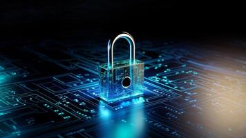 A modern depiction of cybersecurity and data privacy on the internet, illustrated by a conceptual image featuring digital locks safeguarding business and financial data, emphasizing the photo