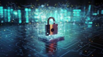 A modern depiction of cybersecurity and data privacy on the internet, illustrated by a conceptual image featuring digital locks safeguarding business and financial data, emphasizing the photo