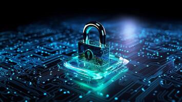 A modern depiction of cybersecurity and data privacy on the internet, illustrated by a conceptual image featuring digital locks safeguarding business and financial data, emphasizing the photo