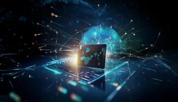 In the realm of financial concepts, an image captures the essence of a digital internet network with a global connection, highlighting the convenience of online payment through a digital photo