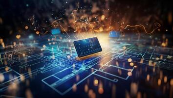 In the realm of financial concepts, an image captures the essence of a digital internet network with a global connection, highlighting the convenience of online payment through a digital photo