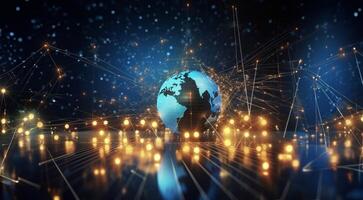 In the realm of financial concepts, an image captures the essence of a digital internet network with a global connection, highlighting the convenience of online payment through a digital photo