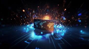 In the realm of financial concepts, an image captures the essence of a digital internet network with a global connection, highlighting the convenience of online payment through a digital photo