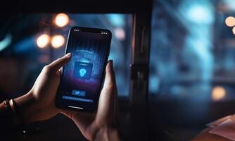 In a cybersecurity context, hands hold a smartphone displaying a login screen with a username and password, highlighting the importance of securing personal information and digital access photo