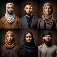 Capturing the richness of diversity, the photograph features individuals from ten different races and cultures adorned in Muslim attire, showcasing a harmonious blend of ethnicities photo