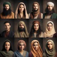 Capturing the richness of diversity, the photograph features individuals from ten different races and cultures adorned in Muslim attire, showcasing a harmonious blend of ethnicities photo