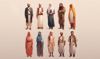 Capturing the richness of diversity, the photograph features individuals from ten different races and cultures adorned in Muslim attire, showcasing a harmonious blend of ethnicities photo