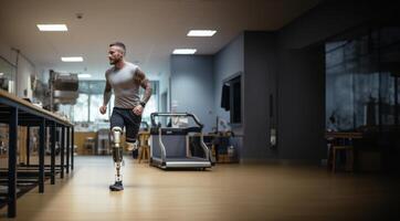 Individuals with Prosthetics Engaged in Sports Activities such as Cycling and Running..Generated image photo