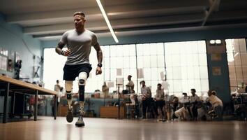 Individuals with Prosthetics Engaged in Sports Activities such as Cycling and Running..Generated image photo
