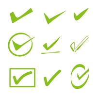 check mark icon set, green approval check symbol isolated. vector