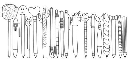 Pens and pencils doodle set. Different shapes of pens set vector