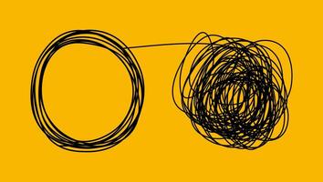 Tangle and untangle, psychotherapy and psychology concept problems solution line illustration. vector