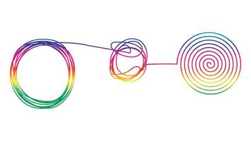 Tangle and untangle, psychotherapy and psychology concept problems solution line illustration. vector