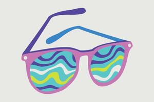 Summer sunglasses in a psychedelic style. Optical Illusion Effect. Fluid Stripes. DOPAMINE COLORS. Waves, colored streaks. Pink, Blue, Green. It can be used for design websites, patterns vector