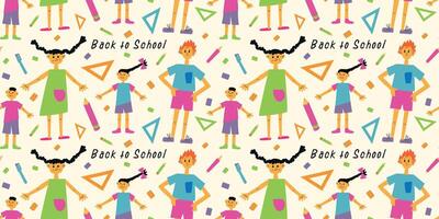 Seamless pattern with Girls and boys in different movements. Doodle, pencil, free style. Cheerful, happy. Text. Letters, words. For postcards, invitations, textile, wrapping vector