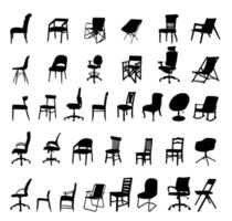 Collection of silhouette illustrations of various chairs on a white background vector