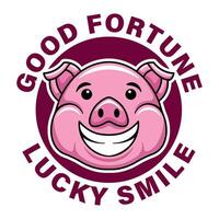 Happy smiling cartoon pink pig face design, t-shirt design template, mug etc. vector