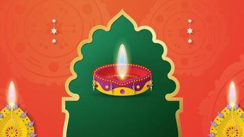 Diwali is festival of lights of Hindu for invitation card, web banner, advertisement. Paper cut and craft style. Tone background color is orange. vector