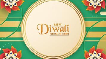 Diwali is festival of lights of Hindu for invitation card, web banner, advertisement. Paper cut and craft style. Tone background color is green. vector
